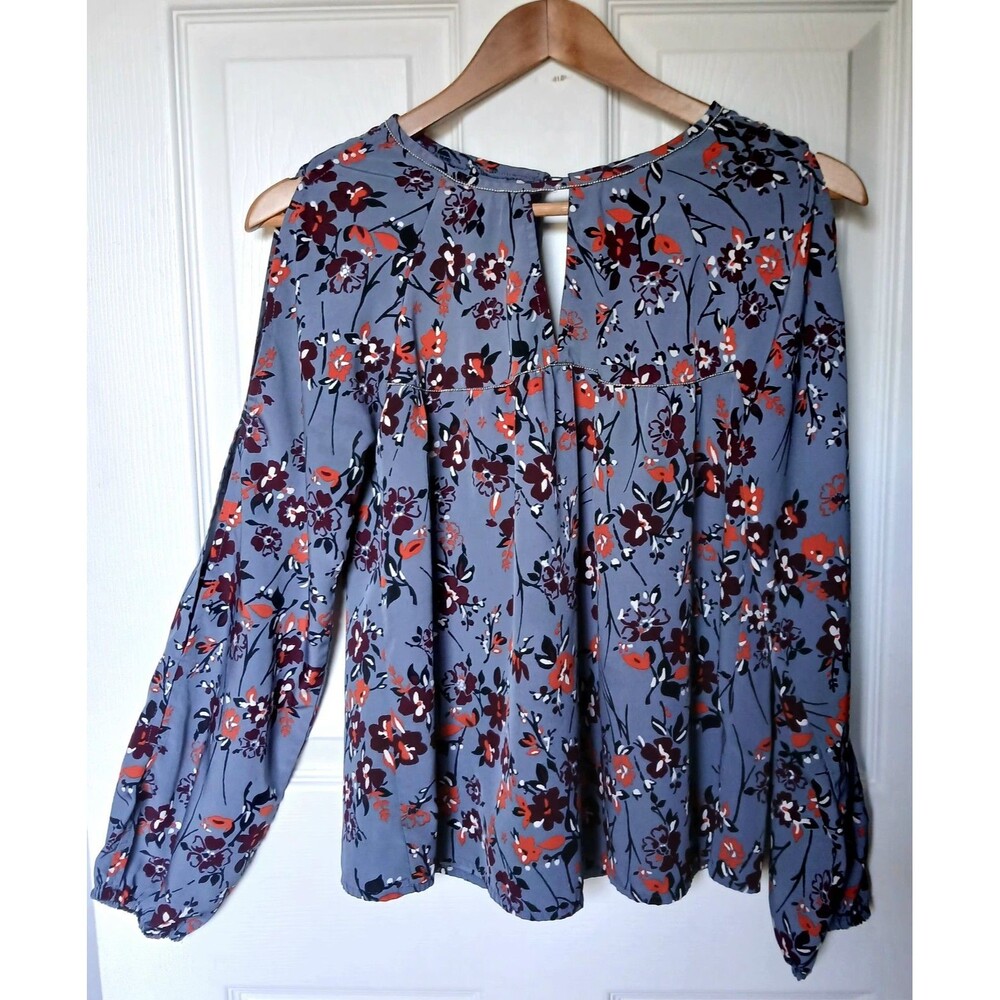 Abercrombie Boho Floral Blouse S Blue Peach Top Flowy Cottagecore Cold-Shoulder
